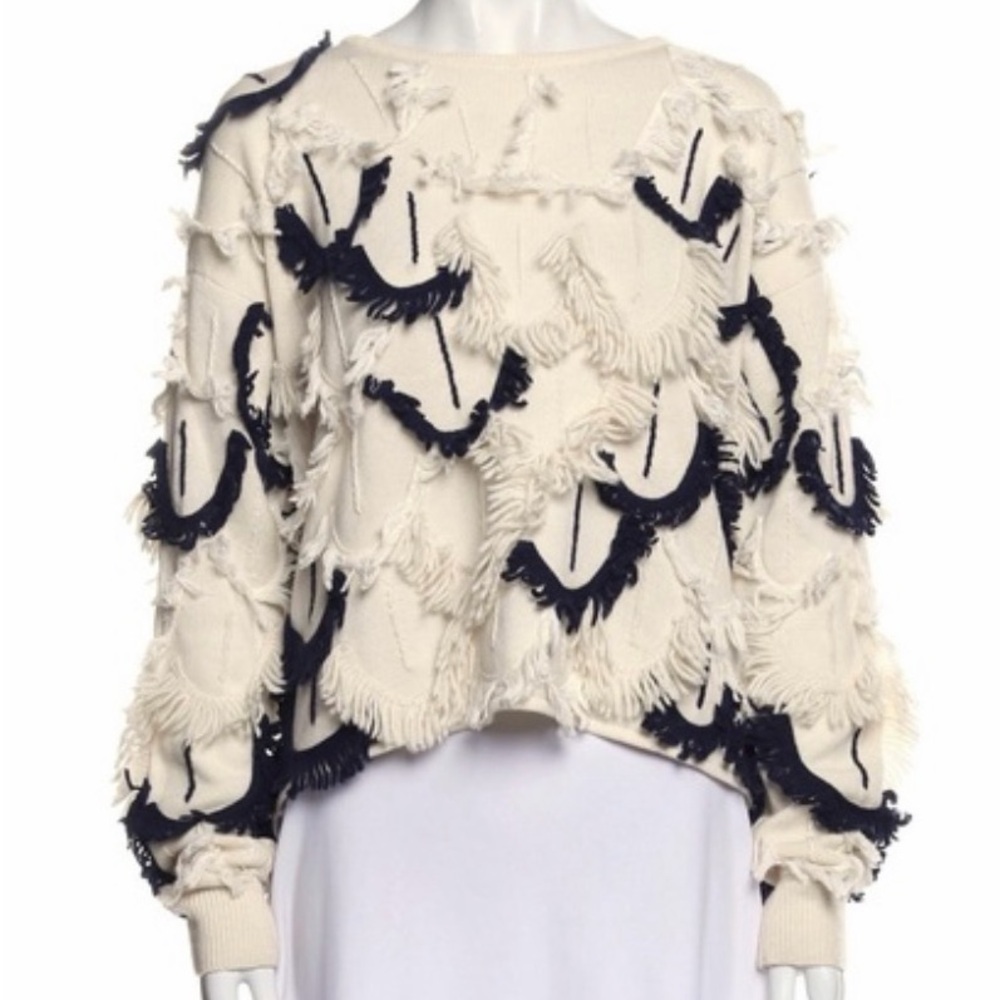Tabula Rasa Cream and Black Wool Fringed Sweater - Size Medium